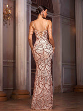 Apricot Sequin Graphic Sexy Cocktail Dress